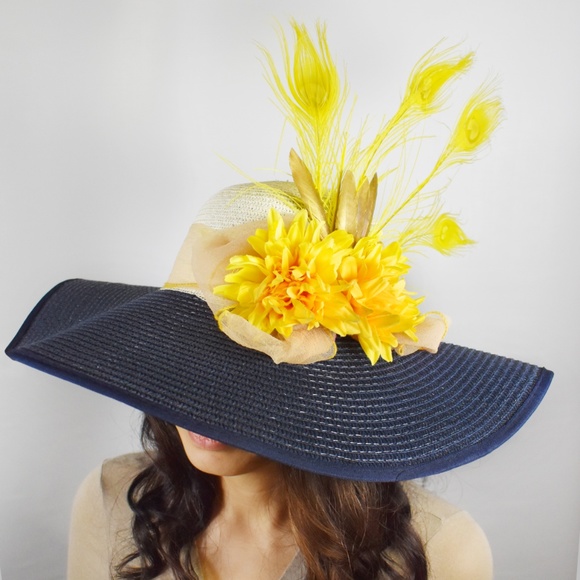 COPY - Feather Flower Wide Floppy Kentucky Derby Hat
